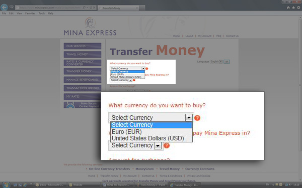 Select the CURRENCY you wish to BUY Select the CURRENCY you wish to BUY