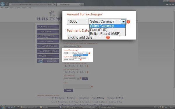 Select the AMOUNT you wish to exchange Select the AMOUNT you wish to exchange
